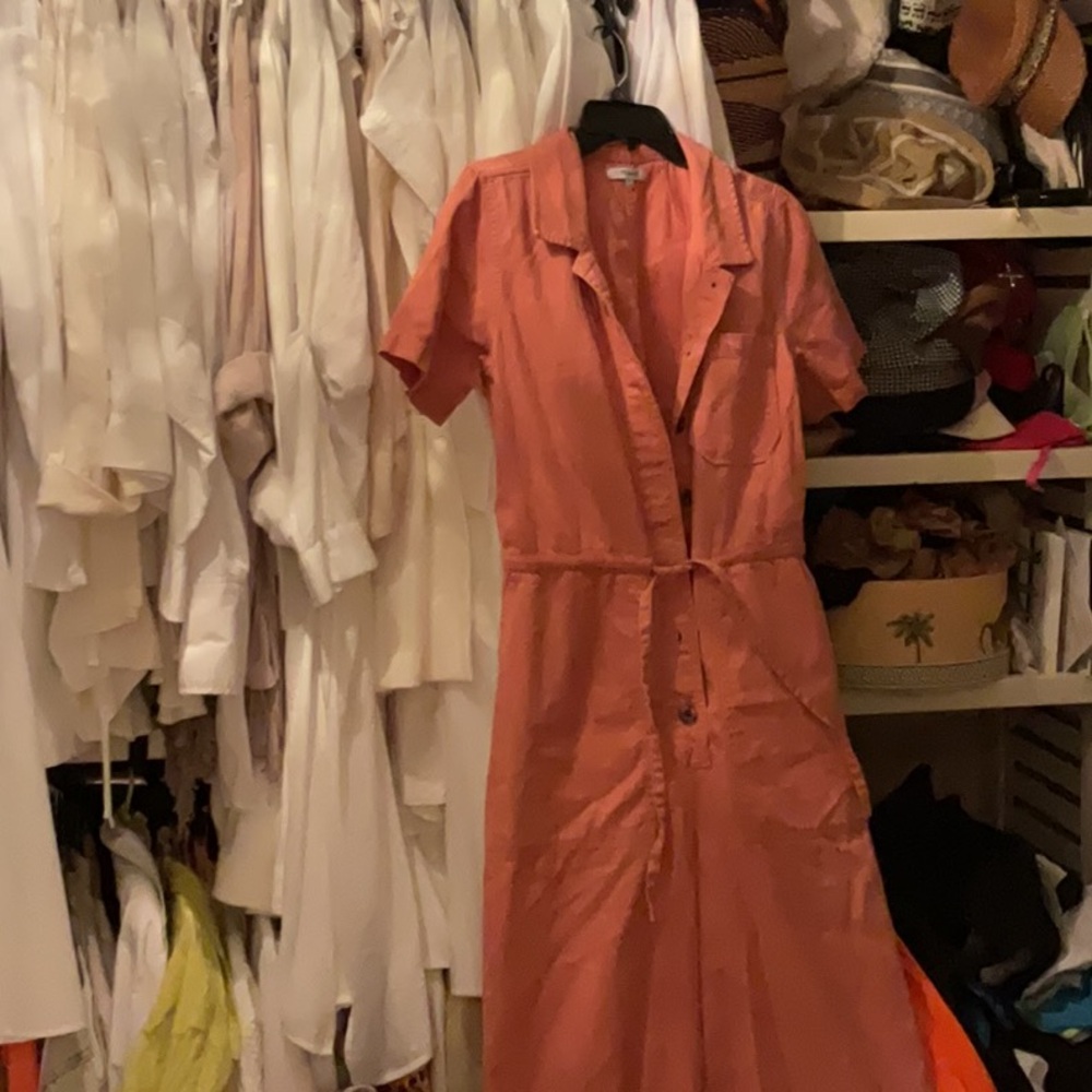 Orange Buttoned Notched Collar Dress